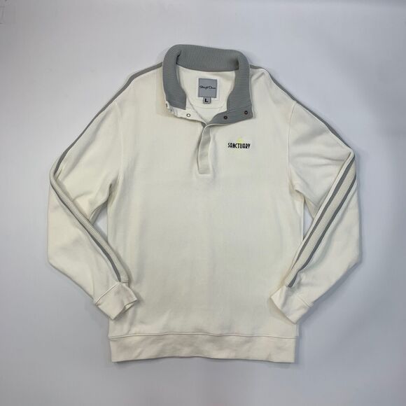 Straight Down Sweatshirt Mens L Large Bone White Quarter Snap Button Cotton Golf - Picture 2 of 10